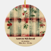 Baby's eerste kerst  versleten Plaid Foto Keramisch Ornament (Achterkant)