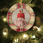 Baby's eerste kerst  versleten Plaid Foto Keramisch Ornament