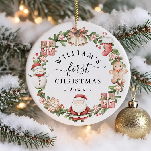 Baby's eerste kerst watercolor krans keramisch ornament