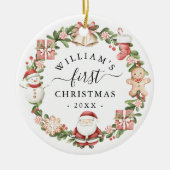 Baby's eerste kerst watercolor krans keramisch ornament (Voorkant)