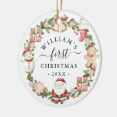Baby's eerste kerst watercolor krans keramisch ornament (Links)