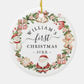 Baby's eerste kerst watercolor krans keramisch ornament (Achterkant)