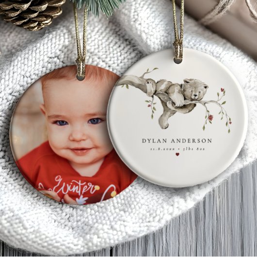 Baby's Eerste Kerst Waterverf Baby Beer Foto Keramisch Ornament