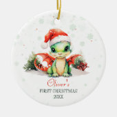 Baby's eerste kerst Waterverf Dragon naam Keramisch Ornament (Voorkant)