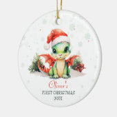 Baby's eerste kerst Waterverf Dragon naam Keramisch Ornament (Links)