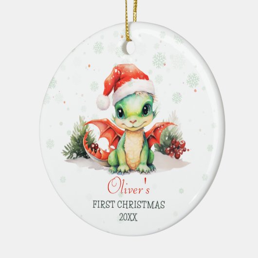 Baby's eerste kerst Waterverf Dragon naam Keramisch Ornament (Links)