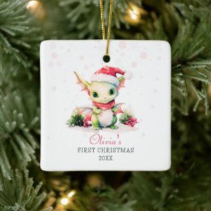 Baby's eerste kerst Waterverf Dragon Square Keramisch Ornament