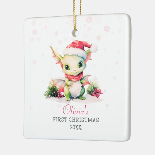 Baby's eerste kerst Waterverf Dragon Square Keramisch Ornament (Links)