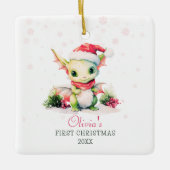 Baby's eerste kerst Waterverf Dragon Square Keramisch Ornament (Voorkant)
