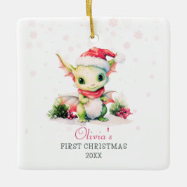 Baby's eerste kerst Waterverf Dragon Square Keramisch Ornament