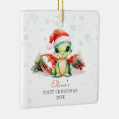 Baby's eerste kerst Waterverf Dragon Square Keramisch Ornament (Rechts)