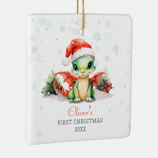 Baby's eerste kerst Waterverf Dragon Square Keramisch Ornament (Rechts)