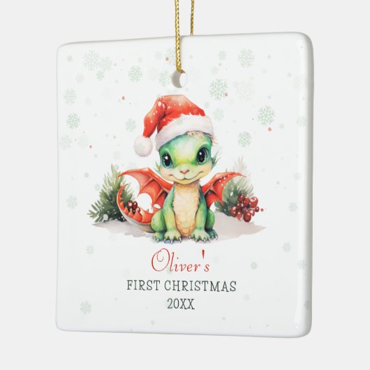 Baby's eerste kerst Waterverf Dragon Square Keramisch Ornament (Links)