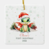 Baby's eerste kerst Waterverf Dragon Square Keramisch Ornament (Voorkant)