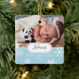 Baby's eerste kerst Winter Sneeuwvlok Lichtblauw Keramisch Ornament