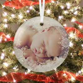Baby's eerste kerst wit zilveren sneeuwvlokken glas ornament