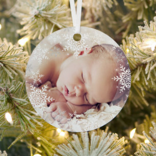 Baby's eerste kerst wit zilveren sneeuwvlokken orn metalen ornament