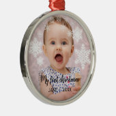 Baby's eerste kerst witte sneeuwvlokken metalen ornament (Rechts)