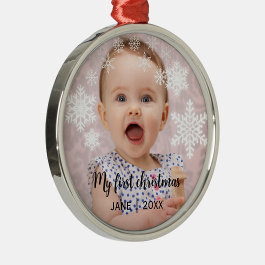 Baby's eerste kerst witte sneeuwvlokken metalen ornament (Rechts)