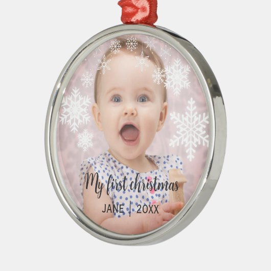 Baby's eerste kerst witte sneeuwvlokken metalen ornament (Links)