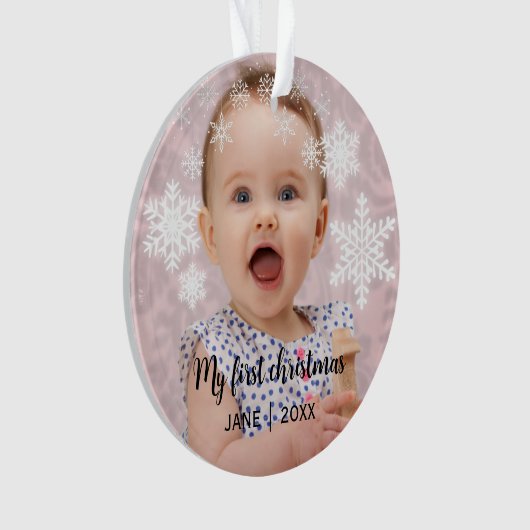 Baby's eerste kerst witte sneeuwvlokken ornament (voorkant)