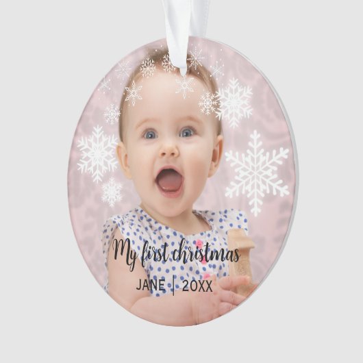 Baby's eerste kerst witte sneeuwvlokken ornament (voorkant)