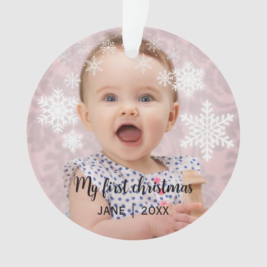 Baby's eerste kerst witte sneeuwvlokken ornament (voorkant)
