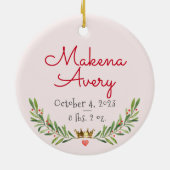 Baby's eerste kerst zwart haar kroon roze & rood keramisch ornament (Achterkant)