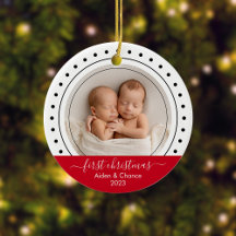 Baby's eerste kerst zwart, wit en rood Stip