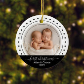 Baby's eerste kerst zwart, witte Stippen Keramisch Ornament