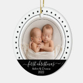 Baby's eerste kerst zwart, witte Stippen Keramisch Ornament (Links)