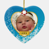Baby's eerste kerstbaby Blauwe foto Keepasje Keramisch Ornament (Achterkant)