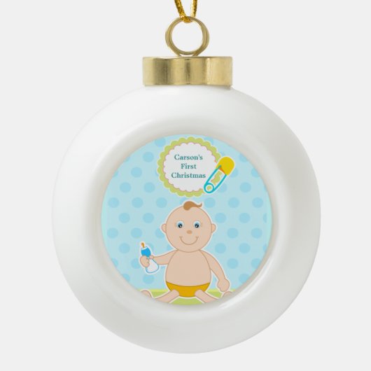 Baby's eerste kerstbal-versiering. keramische bal ornament (Voorkant)