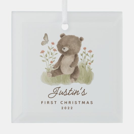 Baby's eerste kerstBeer Glas Ornament (Voorkant)