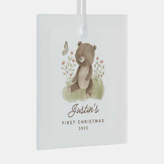 Baby's eerste kerstBeer Glas Ornament (Voorkant Rechts)