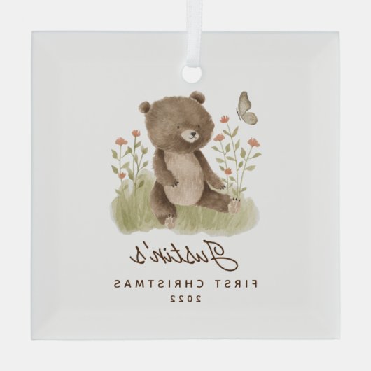 Baby's eerste kerstBeer Glas Ornament (Achterkant)