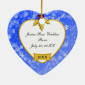 Baby's eerste kerstblauw en gouden foto keramisch ornament (Achterkant)