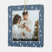 Baby's eerste kerstblauw keramisch ornament (Links)