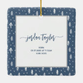 Baby's eerste kerstblauw keramisch ornament (Achterkant)