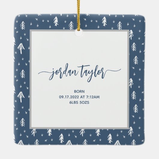 Baby's eerste kerstblauw keramisch ornament (Achterkant)