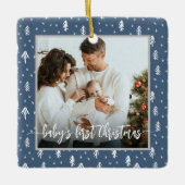 Baby's eerste kerstblauw keramisch ornament (Voorkant)