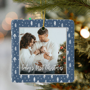 Baby's eerste kerstblauw keramisch ornament