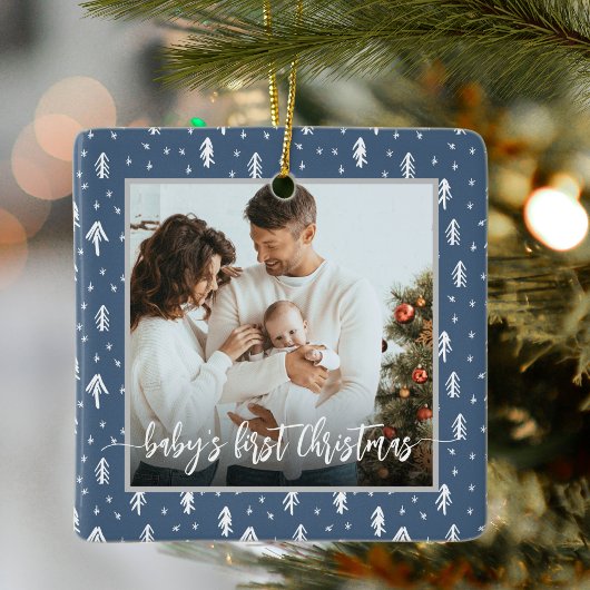 Baby's eerste kerstblauw keramisch ornament