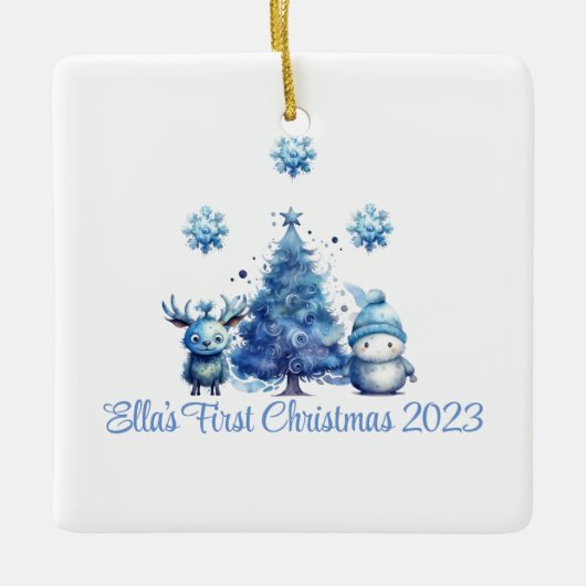 Baby's eerste kerstblauw Ornament (Voorkant)