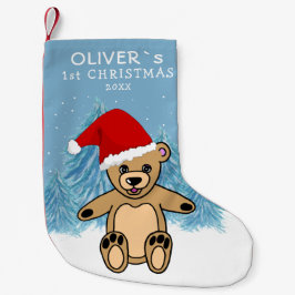 Baby's eerste kerstblauw Teddy Bear Sant Pet Kleine Kerstsok