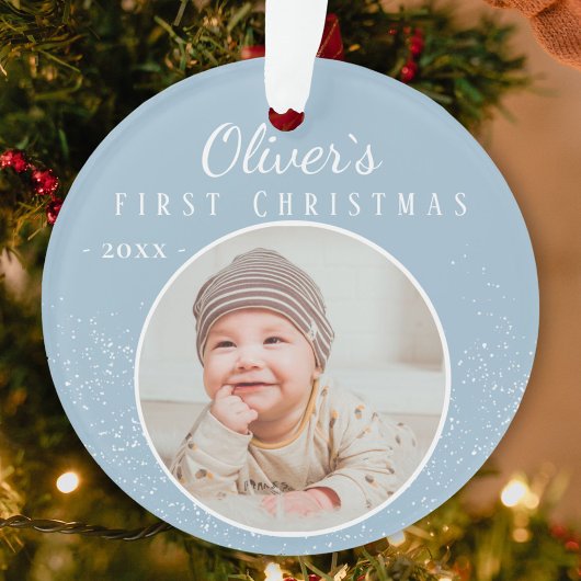 Baby's eerste kerstblauwe baby foto ornament