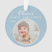 Baby's eerste kerstblauwe baby foto ornament (voorkant)