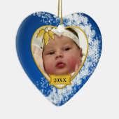 Baby's eerste kerstblauwe foto Snowflake Keramisch Ornament (Rechts)