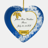 Baby's eerste kerstblauwe foto Snowflake Keramisch Ornament (Achterkant)