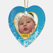 Baby's eerste kerstblauwe foto Snowflake Keramisch Ornament (Links)